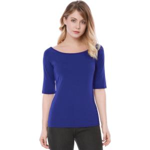 image:imageAllegra K Womens Half Sleeves Boat Neck Fitted Elbow Length Top Soft TShirtBlue
