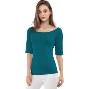 image:imageAllegra K Womens Half Sleeves Boat Neck Fitted Elbow Length Top Soft TShirtBlue Green