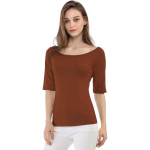 image:imageAllegra K Womens Half Sleeves Boat Neck Fitted Elbow Length Top Soft TShirtBrown