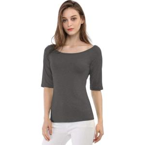 image:imageAllegra K Womens Half Sleeves Boat Neck Fitted Elbow Length Top Soft TShirtDark Gray