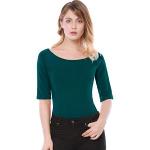 image:imageAllegra K Womens Half Sleeves Boat Neck Fitted Elbow Length Top Soft TShirtDark Green