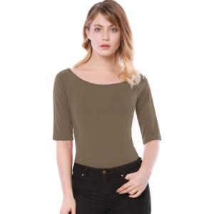 image:imageAllegra K Womens Half Sleeves Boat Neck Fitted Elbow Length Top Soft TShirtDark Khaki