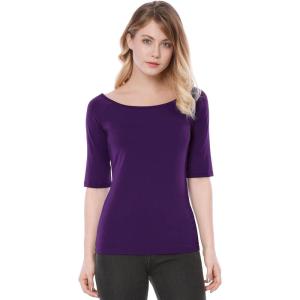 image:imageAllegra K Womens Half Sleeves Boat Neck Fitted Elbow Length Top Soft TShirtDark Purple