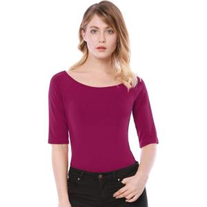 image:imageAllegra K Womens Half Sleeves Boat Neck Fitted Elbow Length Top Soft TShirtFuchsia