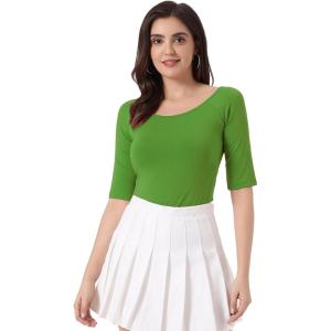 image:imageAllegra K Womens Half Sleeves Boat Neck Fitted Elbow Length Top Soft TShirtGrass Green