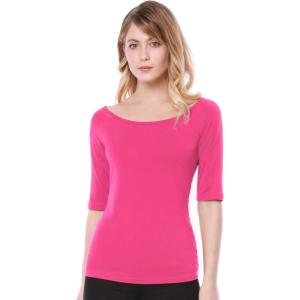 image:imageAllegra K Womens Half Sleeves Boat Neck Fitted Elbow Length Top Soft TShirtHot Pink