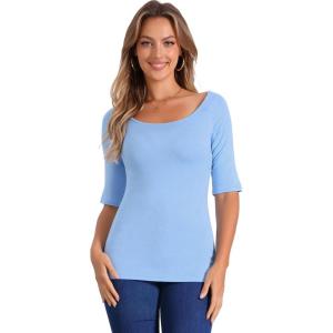 image:imageAllegra K Womens Half Sleeves Boat Neck Fitted Elbow Length Top Soft TShirtLight Blue
