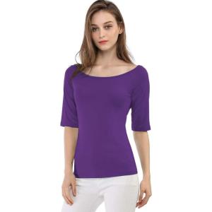 image:imageAllegra K Womens Half Sleeves Boat Neck Fitted Elbow Length Top Soft TShirtPurple