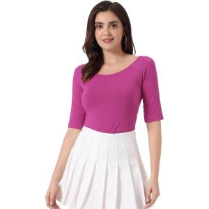 image:imageAllegra K Womens Half Sleeves Boat Neck Fitted Elbow Length Top Soft TShirtPurplish Red