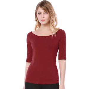 image:imageAllegra K Womens Half Sleeves Boat Neck Fitted Elbow Length Top Soft TShirtRed