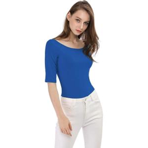 image:imageAllegra K Womens Half Sleeves Boat Neck Fitted Elbow Length Top Soft TShirtRoyal Blue