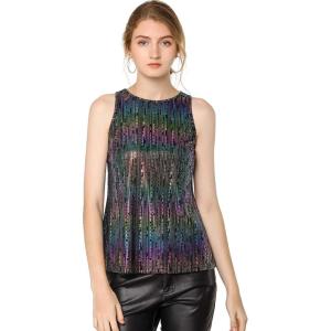 image:imageAllegra K Womens Metallic Tank Tops Shiny Sleeveless Party Disco ShirtBlacks