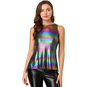 image:imageAllegra K Womens Metallic Tank Tops Shiny Sleeveless Party Disco ShirtMulticolor