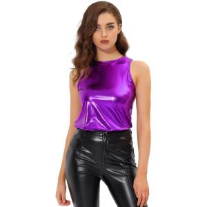 image:imageAllegra K Womens Metallic Tank Tops Shiny Sleeveless Party Disco ShirtPurple