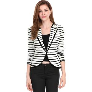 image:imageAllegra K Womens Notched Lapel Casual Work Office Striped BlazerBlack White