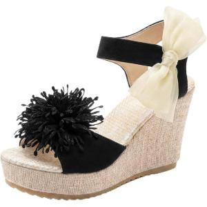 image:imageAllegra K Womens Platform Floral Bow Peeptoe Wedge Sandals Black 7