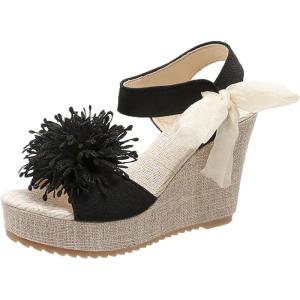 image:imageAllegra K Womens Platform Floral Bow Peeptoe Wedge Sandals Black 8