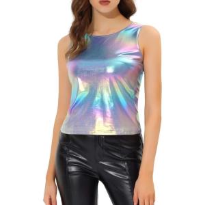 image:imageAllegra K Womens Shiny Top Party Club Cami Sparkly Metallic Tank TopMulticolor Blue