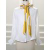 image:imageAllegra K Stripe Ribbon Skinny Neck Scarves Long Narrow Neckerchief Hairband for Women Wrist Wear Handbag Handle WrapYellow