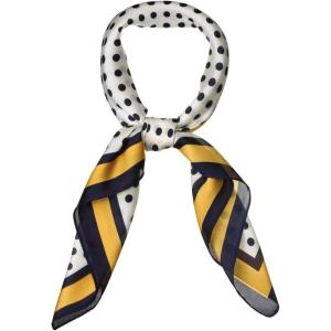 image:imageAllegra K 70cm Polka Dots Square Scarf Neck Scarves Kerchief Neckerchief Headband for WomenNavy Blue Yellow
