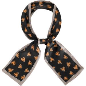 image:imageAllegra K Silky Skinny Scarves Ribbon Heart Print Long Hairband Handbag WrapBlack