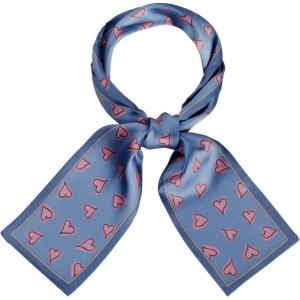 image:imageAllegra K Silky Skinny Scarves Ribbon Heart Print Long Hairband Handbag WrapBlue