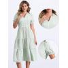 image:imageAllegra K Gingham Dress for Women 2026 Summer Short Sleeve Ruffle Trim V Neck Button Decor Flowy Midi DressesGreen