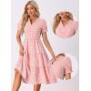 image:imageAllegra K Gingham Dress for Women 2026 Summer Short Sleeve Ruffle Trim V Neck Button Decor Flowy Midi DressesPink