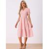 image:imageAllegra K Gingham Dress for Women 2026 Summer Short Sleeve Ruffle Trim V Neck Button Decor Flowy Midi DressesPink