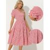 image:imageAllegra K Gingham Dress for Women 2026 Summer Short Sleeve Ruffle Trim V Neck Button Decor Flowy Midi DressesRed