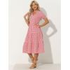 image:imageAllegra K Gingham Dress for Women 2026 Summer Short Sleeve Ruffle Trim V Neck Button Decor Flowy Midi DressesRed