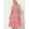 image:imageAllegra K Gingham Dress for Women 2026 Summer Short Sleeve Ruffle Trim V Neck Button Decor Flowy Midi DressesRed