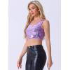 image:imageAllegra K Womens Sequin Tops Metallic Sparkle Glitter Sleeveless Camisole Tank Top Party Club Crop TopsLight Purple