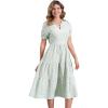 image:imageAllegra K Gingham Dress for Women 2026 Summer Short Sleeve Ruffle Trim V Neck Button Decor Flowy Midi DressesGreen