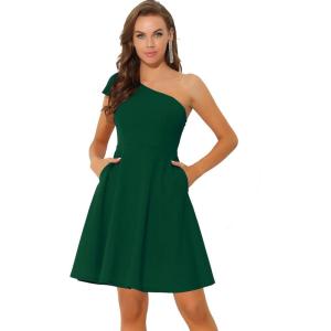 image:imageAllegra K Evening Cocktail Dress for Womens Valentines Day Elegant Flared One Shoulder Formal DressesDark Green