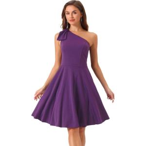 image:imageAllegra K Evening Cocktail Dress for Womens Valentines Day Elegant Flared One Shoulder Formal DressesDark Purple