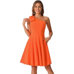 image:imageAllegra K Evening Cocktail Dress for Womens Valentines Day Elegant Flared One Shoulder Formal DressesOrange
