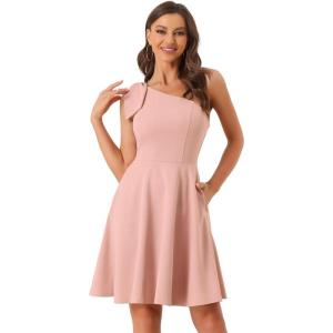 image:imageAllegra K Evening Cocktail Dress for Womens Valentines Day Elegant Flared One Shoulder Formal DressesPink