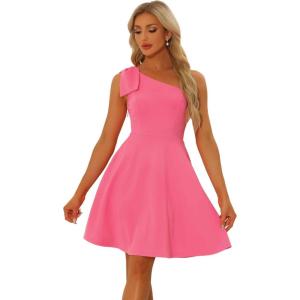 image:imageAllegra K Evening Cocktail Dress for Womens Valentines Day Elegant Flared One Shoulder Formal DressesShiny Pink