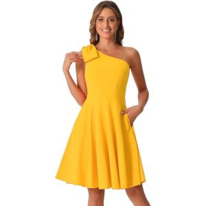 image:imageAllegra K Evening Cocktail Dress for Womens Valentines Day Elegant Flared One Shoulder Formal DressesYellow