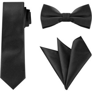 image:imageAllegra K Necktie PreTied Bowtie and Pocket Square Set Ties for Wedding BusinessBlack