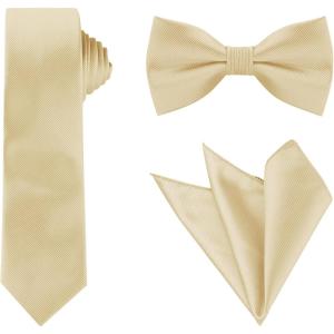 image:imageAllegra K Necktie PreTied Bowtie and Pocket Square Set Ties for Wedding BusinessChampagne