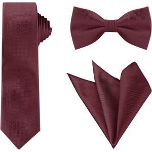 image:imageAllegra K Necktie PreTied Bowtie and Pocket Square Set Ties for Wedding BusinessWine Red