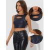 image:imageAllegra K Metallic Crop Top for Womens Sleeveless Cut Out Party Clubwear Holographic Tank TopsDark Blue Matt