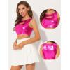 image:imageAllegra K Metallic Crop Top for Womens Sleeveless Cut Out Party Clubwear Holographic Tank TopsFuschia Pink