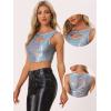 image:imageAllegra K Metallic Crop Top for Womens Sleeveless Cut Out Party Clubwear Holographic Tank TopsHolographic Blue