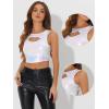 image:imageAllegra K Metallic Crop Top for Womens Sleeveless Cut Out Party Clubwear Holographic Tank TopsHolographic White