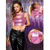 image:imageAllegra K Metallic Crop Top for Womens Sleeveless Cut Out Party Clubwear Holographic Tank TopsHot Pink