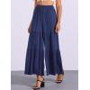 image:imageAllegra K Womens 2026 Summer Wide Leg Palazzo Pants High Waisted Flowy Trendy Casual Lounge Boho Beach Ruffles TrousersDark Blue