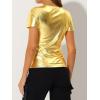 image:imageAllegra K Womens 80s Disco Outfit Party Club Sparkly Rainbow Metallic TopBright Gold